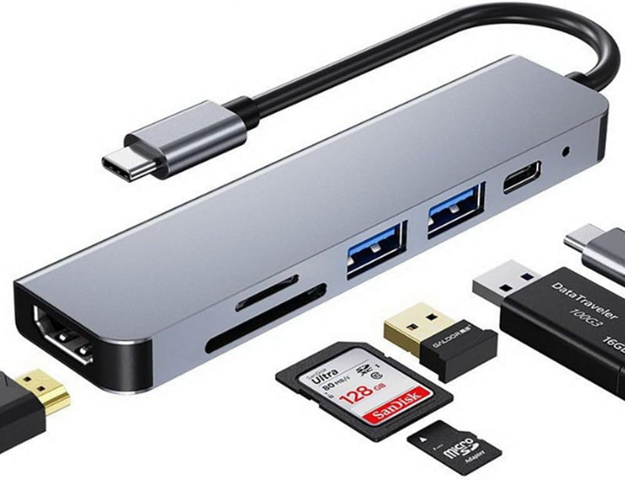 KOMI USB C 6-in-1 Docking Station,pd100w+hdmi4k30hz+2x USB3.0+USB2.0+SD/TF,Type-c Hub Multiport Multi-functional Converter for USB C Smartphones,Tablets and Laptops
