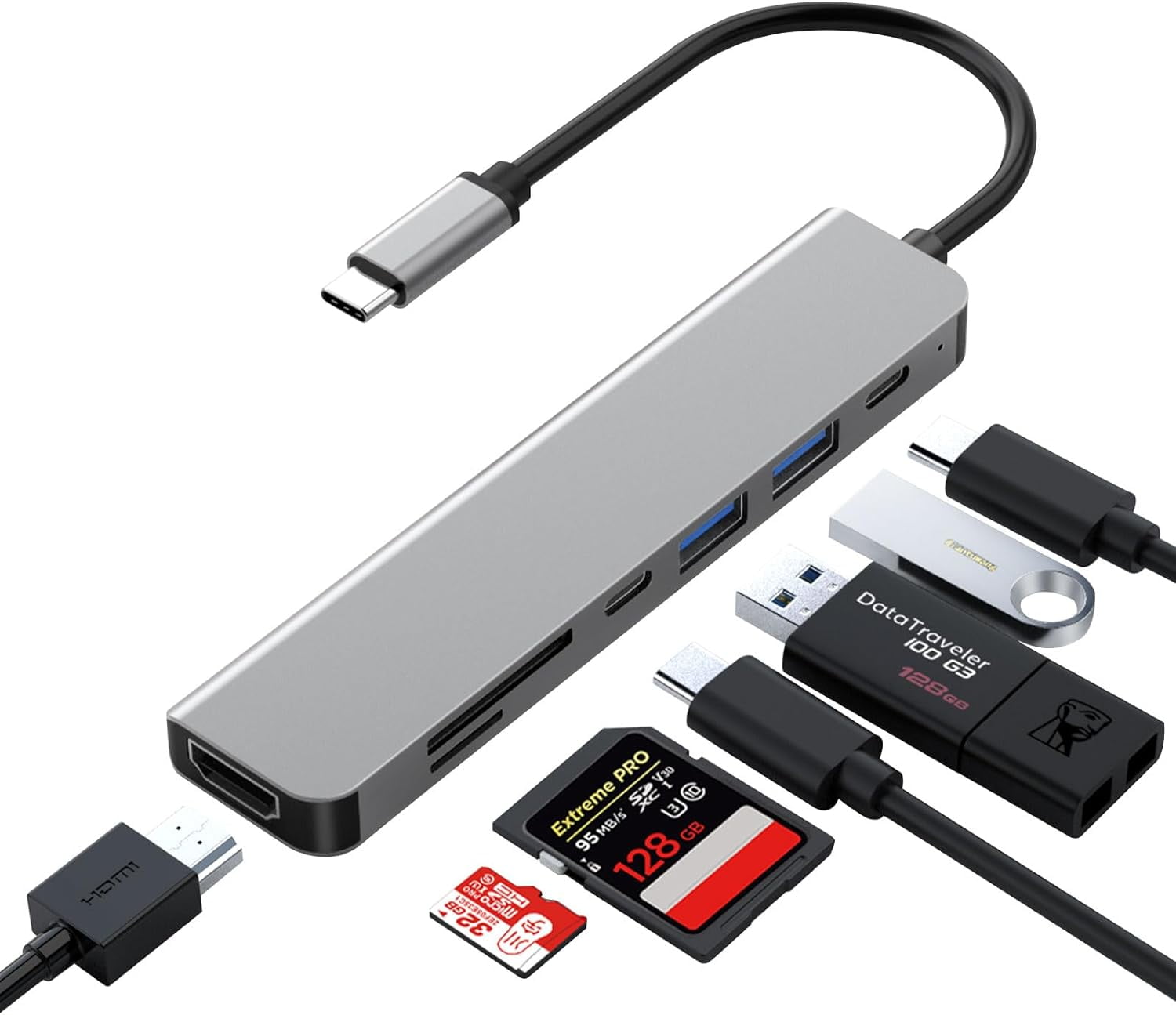 KOMI USB C Hub, 7 in 1 USB C Docking Station with 4K HDMI,100W PD, 3 5Gbps Data Ports(1 USB-C & 2 USB 3.0),TF/SD Card Reader, USB Hub for Laptop, MacBook Pro/Air/Mac/Dell/HP/ASUS/Acer/Steam Deck