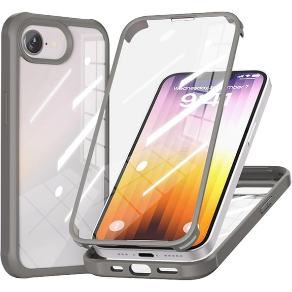 KOMI Ultra-Thin Clear Shockproof Case for iPhone 16e/SE4 – Military-Grade Full-Body Protection, Wireless Charging Compatible, Slim Translucent Cover Gray