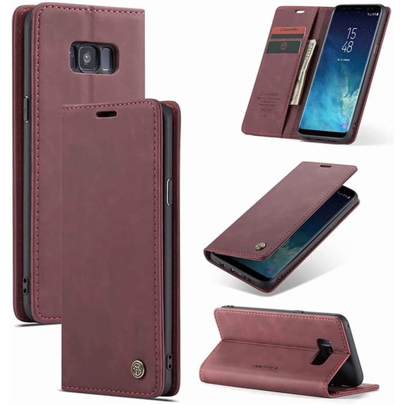 KOMI Wallet Case for Samsung Galaxy S8, Premium PU Leather Case Vintage Matte Wallet Flip Cover [Card Slots] [Magnetic Closure] Stand Function Folio Shockproof Full Protection for Galaxy S8 Red