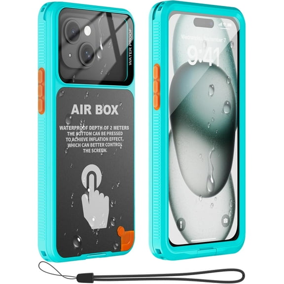 KOMI Waterproof Case for iPhone, Underwater Snorkeling Diving Phone Case for iPhone 15 14 13 12 /15Pro 14Pro 13Pro 12Pro, HD Underwater Photography Snorkeling Case Travel Essentials Blue Green