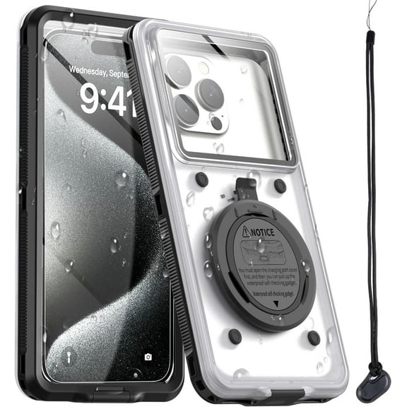 KOMI Waterproof Phone Case/Pouch,Universal Self-Check Function Underwater Pouch Dry Bag Beach Travel Essentials Snorkeling Case for iPhone 16 15 14 13 11 12/Samsung S24/LG,Google/Xiaomi/Nokia Black