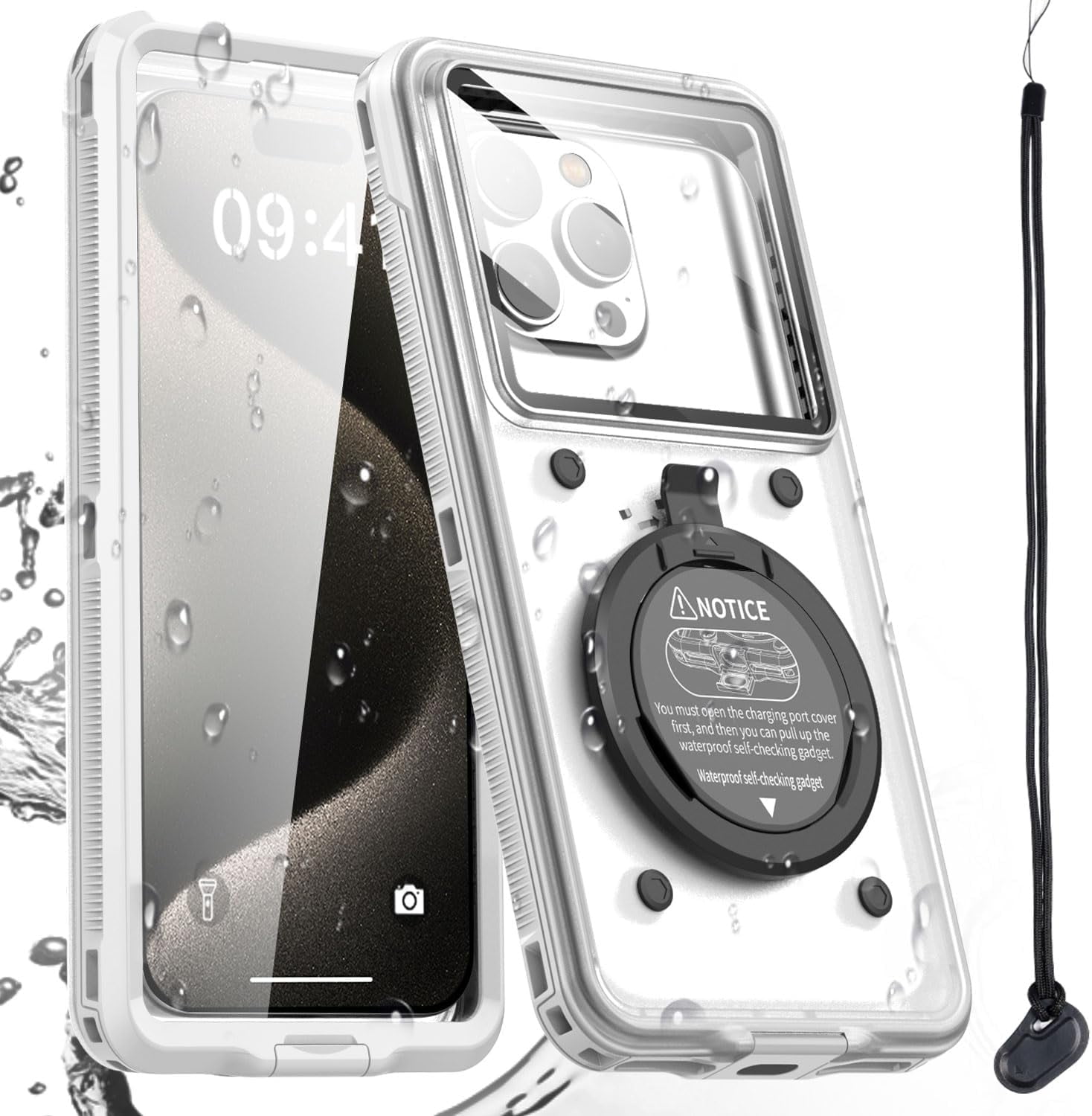 KOMI Waterproof Phone Case,Universal Self-Check Function Underwater Pouch Dry Bag Beach Travel Essentials Tech Gadgets for iPhone 15 14 13 11 12/Samsung S24/LG,Google/Xiaomi/Motorola_White