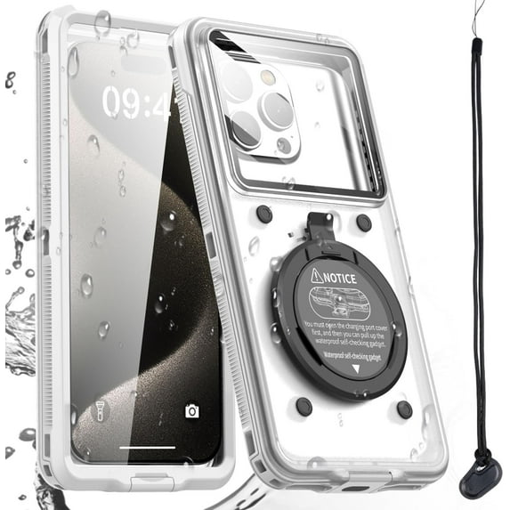 KOMI Waterproof Phone Case,Universal Self-Check Function Underwater Pouch Dry Bag Beach Travel Essentials Tech Gadgets for iPhone 15 14 13 11 12/Samsung S24/LG,Google/Xiaomi/Motorola_White