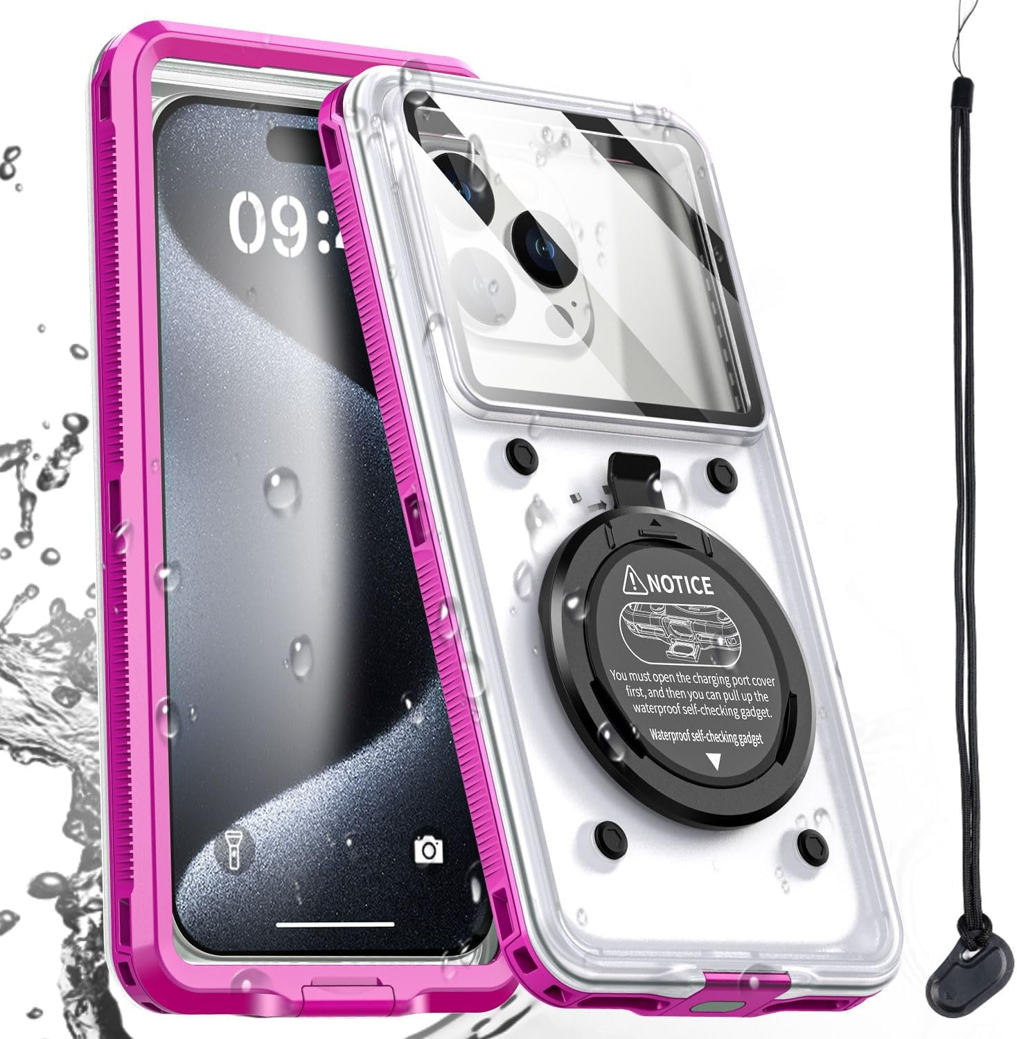 KOMI Waterproof Phone Case,Universal Self-Check Function Underwater Pouch Dry Bag Beach Travel Essentials Tech Gadgets for iPhone 15 14 13 11 12/Samsung S24/LG,Google/Xiaomi/Motorola_Pink