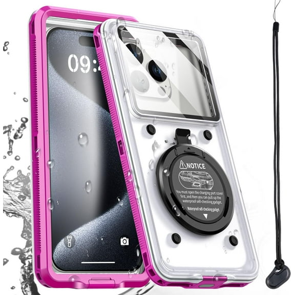 KOMI Waterproof Phone Case,Universal Self-Check Function Underwater Pouch Dry Bag Beach Travel Essentials Tech Gadgets for iPhone 15 14 13 11 12/Samsung S24/LG,Google/Xiaomi/Motorola_Pink