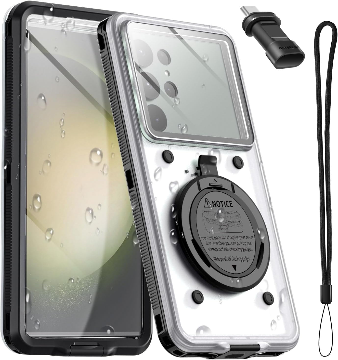 KOMI Waterproof Phone Case,Universal Self-Check Function Underwater Pouch Dry Bag with Type C Plug Beach Travel Essentials Snorkeling for iPhone 15/Samsung S24/LG,Google/Xiaomi/Motorola/Android