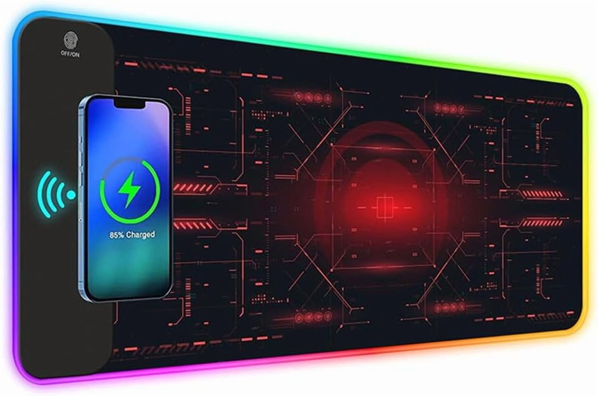 KOMI Wireless Charging RGB Gaming Mouse Pad,800x300x4MM,15W LED Large Mouse Mat,10 Light Modes Mousepad,Non-Slip Rubber Base,Keyboard Mat,Desk Mat for Gaming, MacBook,PC,Laptop,Desk