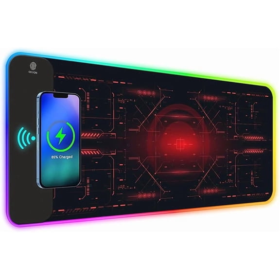KOMI Wireless Charging RGB Gaming Mouse Pad,800x300x4MM,15W LED Large Mouse Mat,10 Light Modes Mousepad,Non-Slip Rubber Base,Keyboard Mat,Desk Mat for Gaming, MacBook,PC,Laptop,Desk
