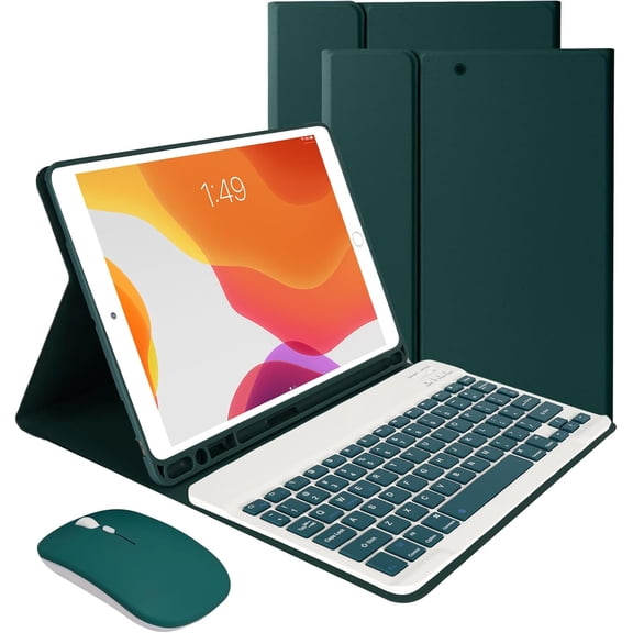 KOMI Wireless Keyboard Case with Mouse for iPad 10.2" 9th 8th 7th Generation, Detachable Bluetooth Keyboard with Pencil Holder for iPad 10.2 Inch/iPad Air 10.5"(3rd Gen)/iPad Pro 10.5 in, Dark Green
