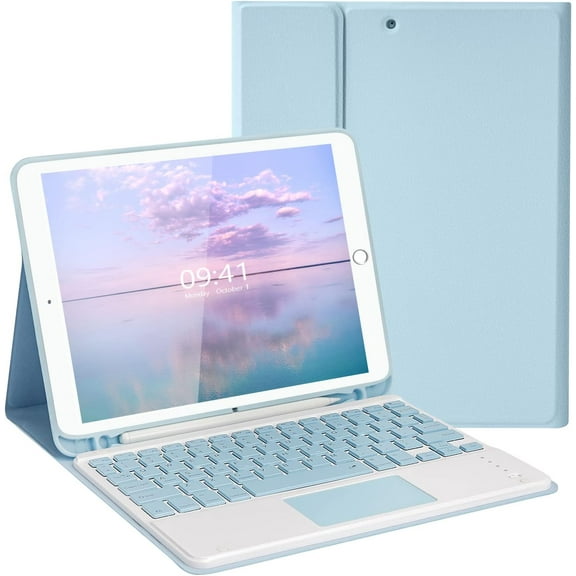 KOMI Wireless Keyboard Case with Touchpad for iPad 10.2" 9th 8th 7th Generation, Detachable Bluetooth Keyboard with Pencil Holder for iPad 10.2 Inch/iPad Air 10.5"(3rd Gen)/iPad Pro 10.5 in, Blue