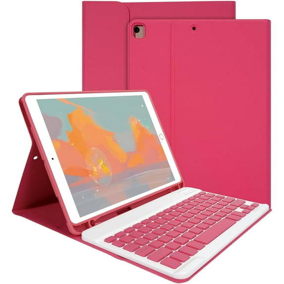 KOMI Wireless Keyboard Case for iPad 10.2" 9th 8th 7th Generation, Detachable Bluetooth Keyboard with Pencil Holder for iPad 10.2 Inch/iPad Air 10.5"(3rd Gen)/iPad Pro 10.5 in, Watermelon Red