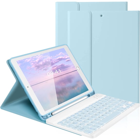 KOMI Wireless Keyboard Case for iPad 10.2" 9th 8th 7th Generation, Detachable Bluetooth Keyboard with Pencil Holder for iPad 10.2 Inch/iPad Air 10.5"(3rd Gen)/iPad Pro 10.5 in, Blue