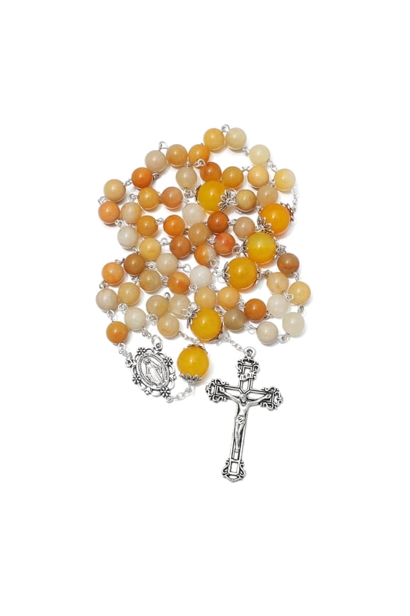Yellow Agate Rosary Beads for Women 8mm Stone Virgin Mary Rosaries Necklace Catholic Gifts