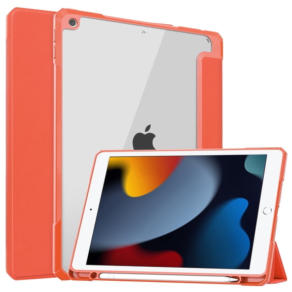 KOMI applies to 2021 iPad 9 tablet protective case 10.2 "triple fold stand Acrylic tpu transparent pen slot leather case