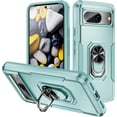 thumbnail image 1 of KOMI for Google Pixel 8 Case with Screen Protector, Built in 360°Adjustable Ring Kickstand Military Protective Armor ShockProof Cover - Green, 1 of 9