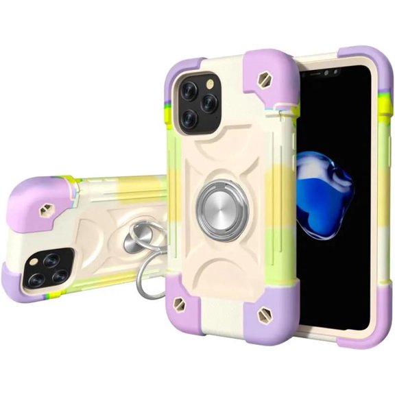 KOMI for iPhone 15 Pro Armor Bumper Shockproof Case for iPhone 13 12 11 14Pro Max XR XS Max Colorful Rugged Ring Holder Hard PC Cover, for iPhone 15
