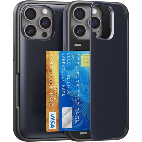 KOMI for iPhone 15 Pro Max Case with Card Holder Slim Card Storage Protective Flip Cover Stylish & Durable Wallet Case Blue