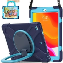 KOMI for iPad 10.2 Case 9th Generation 2021 / 8th Gen 2020 / 7th 2019,Shockproof Kids Case with Screen Protector,Rotating Stand/Pencil Holder/Shoulder Strap for iPad 10.2 Inch Navy Blue Blue