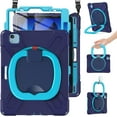 thumbnail image 1 of KOMI iPad Air 4th/5th Gen Case 10.9" 2022/2020, Pro 11" 4th Gen Case 2022, Rugged Silicone Cover w/Screen Protector, 360 Rotating Kickstand, Pencil Holder, Handle Grip, Shoulder Strap, Navy Blue, 1 of 7