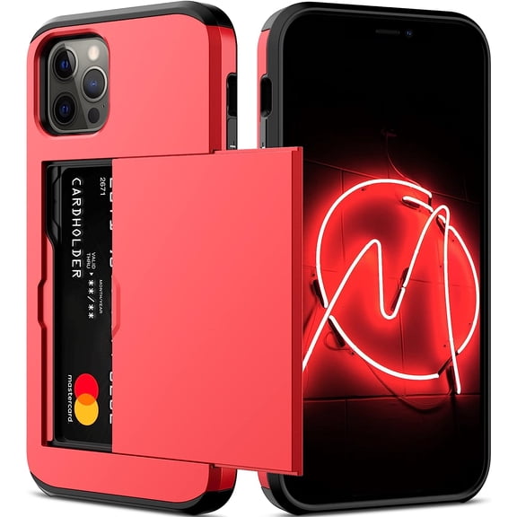 KOMI for iPhone 12/12 Pro Case with Card Holder[Store 5 Cards] Dual Layer Heavy Duty Shockproof iPhone 12 Wallet Case with Hidden Card Slot Large Storage Case for iPhone 12(Black)