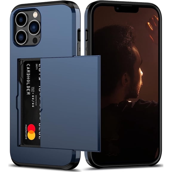 KOMI for iPhone 13 Pro Max Case with Card Holder[Store 5 Cards] Dual Layer Heavy Duty Shockproof iPhone 13 Pro Max Wallet Case with Hidden Card Slot Storage Case for iPhone 13 Pro Max (Blue)