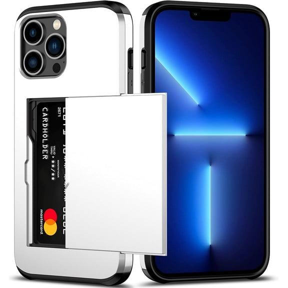 KOMI for iPhone 13 Pro Max Case with Card Holder[Store 5 Cards] Dual Layer Heavy Duty Shockproof iPhone 13 Pro Max Wallet Case with Hidden Card Slot Storage Case for iPhone 13 Pro Max (White)