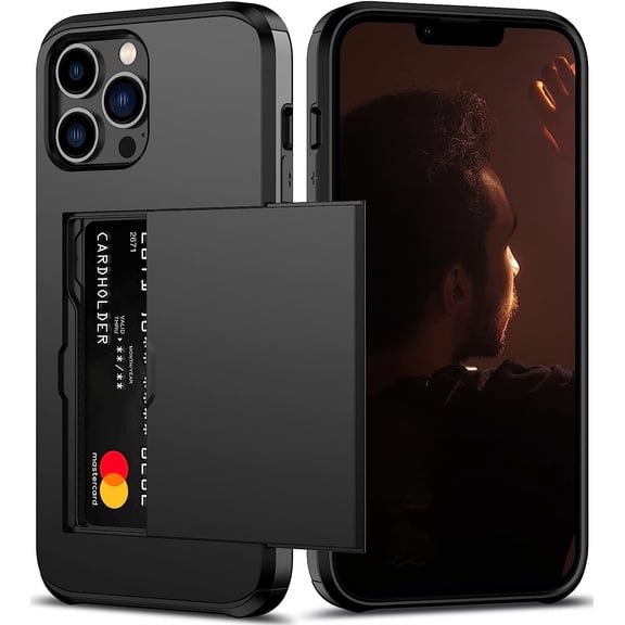 KOMI for iPhone 13 Pro Max Case with Card Holder[Store 5 Cards] Dual Layer Heavy Duty Shockproof iPhone 13 Pro Max Wallet Case with Hidden Card Slot Storage Case for iPhone 13 Pro Max (Black)