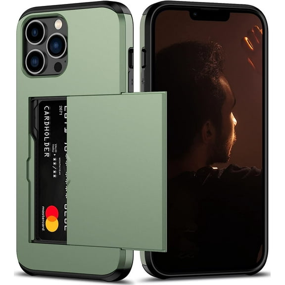 KOMI for iPhone 13 Pro Max Case with Card Holder[Store 5 Cards] Dual Layer Heavy Duty Shockproof iPhone 13 Pro Max Wallet Case with Hidden Card Slot Storage Case for iPhone 13 Pro Max (Green)