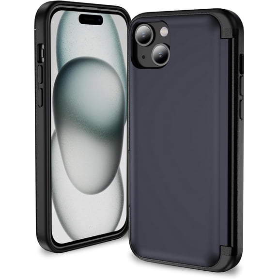 KOMI for iPhone 15 Case with Card Holder Black, 2 in 1 Flip Cover Resistance Shockproof Heavy Duty Protection Cover iPhone 15 Phone Case Rugged with Kickstand Blue