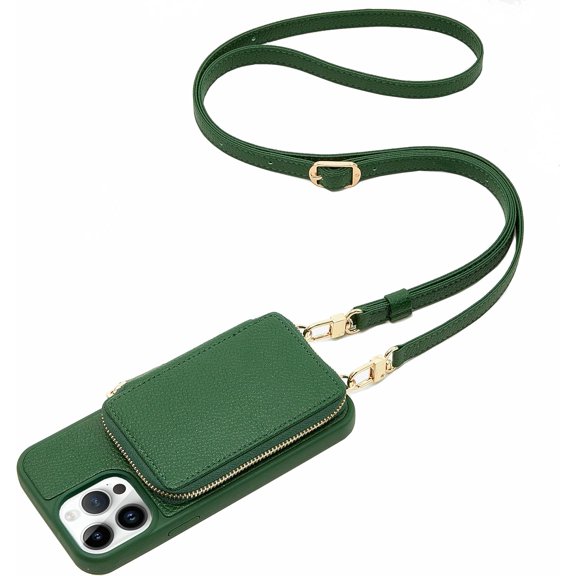 KOMI for iPhone 15 Crossbody Wallet Case, Card Holder Phone Purse for Women, RFID Blocking Zipper Leather Cover Gift with Wrist Strap for iPhone 15/ iPhone 15 Pro/ iPhone 15 Plus/iPhone 15 Pro Max