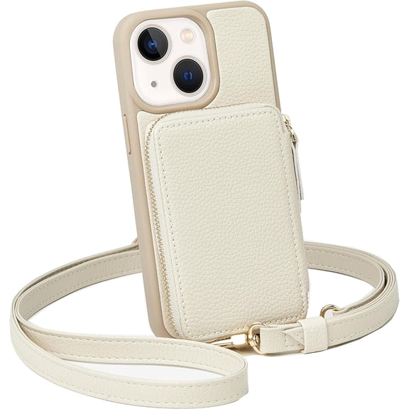 KOMI for iPhone 15 Crossbody Wallet Case, Card Holder Phone Purse for Women, RFID Blocking Zipper Leather Cover Gift with Wrist Strap for iPhone 15/ iPhone 15 Pro/ iPhone 15 Plus/iPhone 15 Pro Max