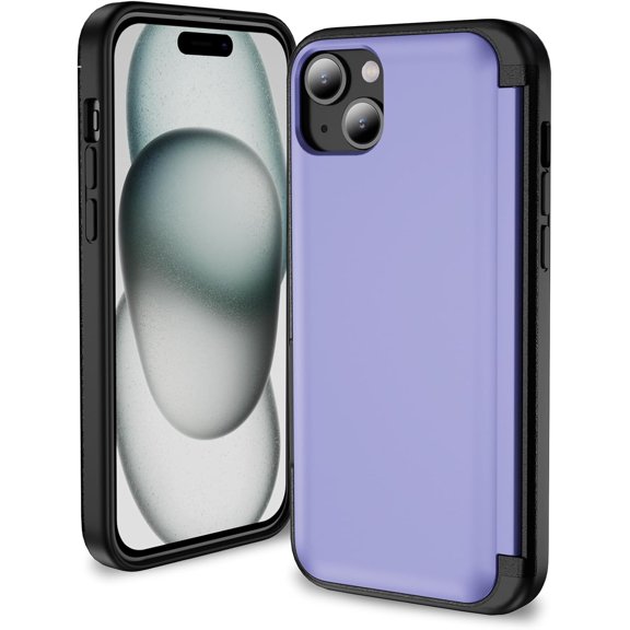 KOMI for iPhone 15 Pro Max Case with Card Holder Black, 2 in 1 Flip Cover Resistance Shockproof Heavy Duty Protection Cover iPhone 15 Pro Max Phone Case Rugged with Kickstand Purple