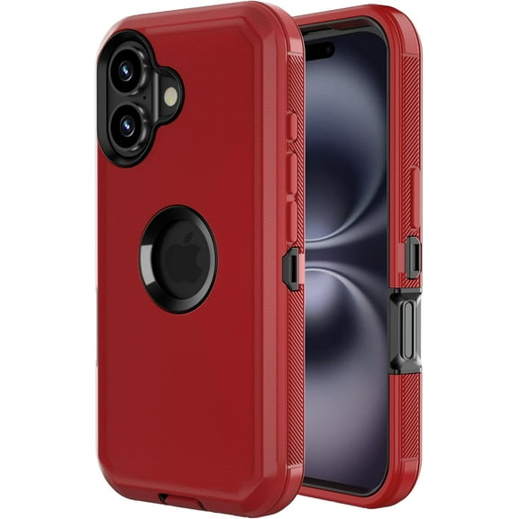 KOMI for iPhone 16 Case Heavy Duty Shockproof Port Protection Screenless Dustproof Dual Layer Rugged Tough Non Slip Protective Cover Phone Case for iPhone 16 6.1’’ Men Women Red
