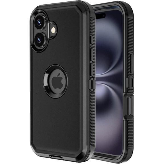 KOMI for iPhone 16 Case Heavy Duty Shockproof Port Protection Screenless Dustproof Dual Layer Rugged Tough Non Slip Protective Cover Phone Case for iPhone 16 6.1’’ Men Women Black