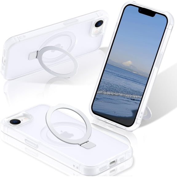 KOMI for iPhone 16 Pro Case 6.3", with Magnetic Ring Stand [Compatible with MagSafe] [Military Grade Protection] Slim Shockproof Translucent Protective Phone Case White
