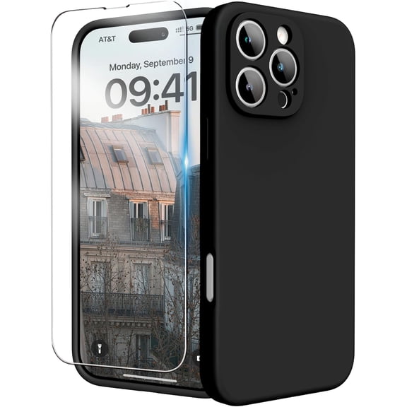 KOMI for iPhone 16 Pro Case, Liquid Silicone Case with Camera Protection Soft Gel Rubber Cover with Microfiber Lining Shockproof Protective Phone Case for iPhone 16 Pro 6.3", Black