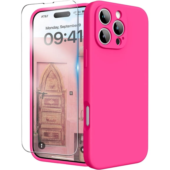 KOMI for iPhone 16 Pro Max Case, Liquid Silicone Case with Camera Protection Soft Gel Rubber Cover with Microfiber Lining Shockproof Protective Phone Case for iPhone 16 Pro Max 6.9", Hot Pink