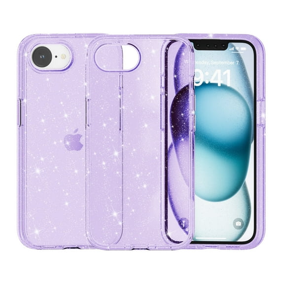 KOMI for iPhone 16E Case Clear : for SE 4 2025 Anti Yellowing Rugged Case | Military Grade Protection Slim Phone Cases | Shockproof Scratch-Resistant Transparent Cell Phone Cover Purple Glitter