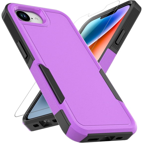KOMI iPhone 16E Case: Dual Layer Protective Heavy Duty Cell Phone Cover Shockproof Rugged with HD Screen Protector - Military Protection Bumper Tough - Apple iPhone 16E / SE 2025 / SE4, Purple