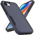 thumbnail image 1 of KOMI iPhone 16E Case: Dual Layer Protective Heavy Duty Cell Phone Cover Shockproof Rugged with HD Screen Protector - Military Protection Bumper Tough - Apple iPhone 16E / SE 2025 / SE4, Navy Blue, 1 of 8