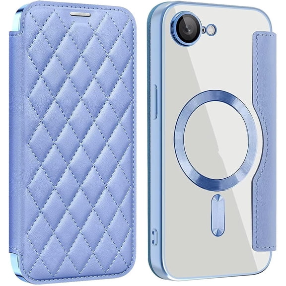 KOMI for iPhone 16E Case,Magnetic Leather [Compatible with Magsafe] Card Slot Flip Folio Wallet Shockproof Drop Protection Phone Case for iPhone 16e 6.1 Inch (Sky Blue)