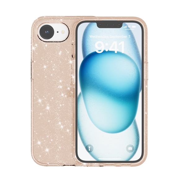 KOMI for iPhone 16E Case Magnetic : for SE 4 2025 Glitter Clear Anti Yellowing Rugged Case Military Grade Protection Slim Sparkle Cases | Scratch-Resistant Transparent Cell Phone Cover (Gold Glitter)