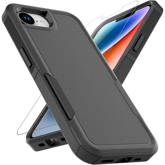 KOMI for iPhone 16e 2025 Case: Dual Layer Protective Heavy Duty Cell Phone Cover Shockproof Rugged with HD Screen Protector - Military Protection Bumper Tough - iPhone SE4 2025, Black