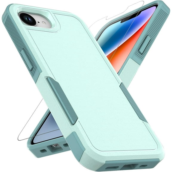 KOMI for iPhone 16e Case [10 FT Military Grade Drop Protection] [Non-Slip] [1 pcs TPE HD Screen Protector] Heavy Duty Full-Body Shockproof Case for iPhone 16E 6.1" Mint Green (PC) + Mint Green (TPU)