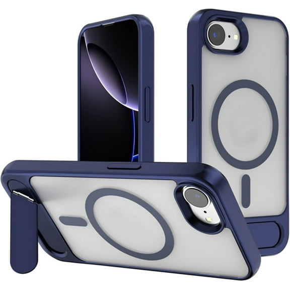KOMI for iPhone 16e Case Magnetic with Stand, Compatible with MagSafe & Raised Edge, Rugged Hard Back Full Body Protective Shockproof Translucent Phone Case for iPhone 16e 6.1" 2025, Blue