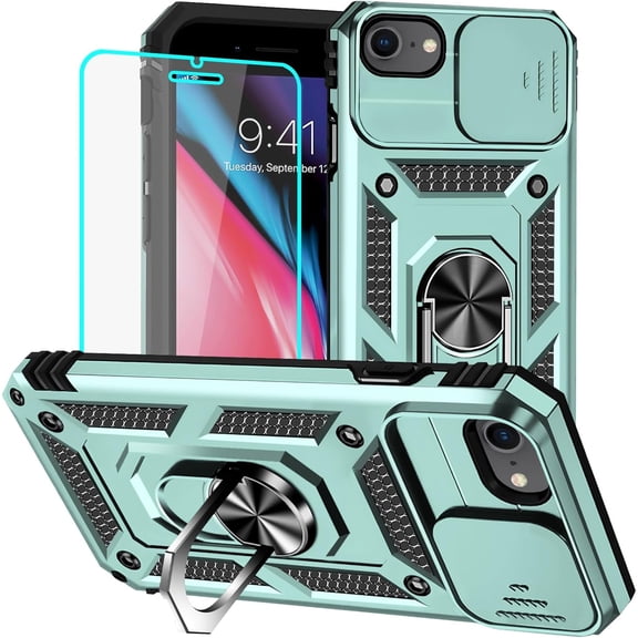 KOMI for iPhone 16e Case, iPhone SE4 Case with Screen Protector: [Military Grade 20ft. Drop Tested] Ring Shockproof Protective Phone Case for - iPhone 16E 2025 (Dark Green)