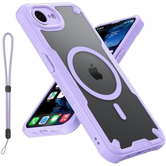 KOMI for iPhone SE 4 Case: for iPhone SE 4th Gen 2025 Case, Translucent Matte Back Compatible with Magsafe Magnetic Slim Shockproof Protective Case with Lanyard Strap Phone Cover, Purple