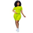 thumbnail image 1 of KOMOO 2Pc Women Sportswear Elastic Short Sleeve T-shirt Shorts Yoga Sports Fitness Suit Plus Size, 1 of 3