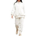 thumbnail image 1 of KOMOO 2Pcs Women Fleece Hoodies Set Oversized Hooded Drawstring Jogger Sweatpants Fall Winter Velvet Tracksuit, 1 of 5